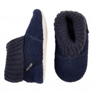 Navy Melange 25/26 - Botosei din lana merinos tumbled/boiled cu banda tricotata - CeLaVi