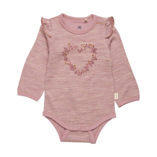 Deauville Mauve 80 - Body din lana merinos si bambus cu volanase si capse - Celavi Deauville Mauve 80 - Body din lana merinos si bambus cu volanase si capse - Celavi