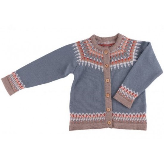 LILY - Grey-Blue 74/80 - Cardigan din lana merinos impletita - Iobio 