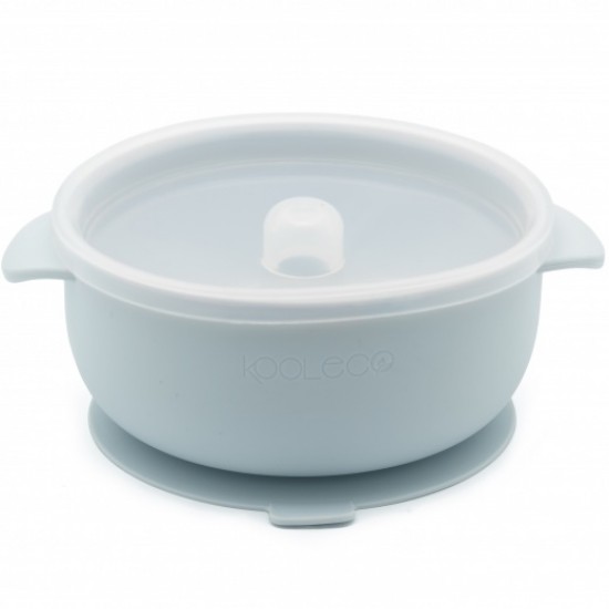 Set de masa silicon Ice - bol cu capac, ventuza si lingurita 