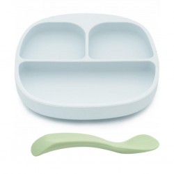 Set de masa silicon Ice - farfurie compartimentata cu ventuza si lingurita  Set de masa silicon Ice - farfurie compartimentata cu ventuza si lingurita
