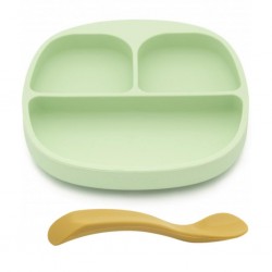 Set de masa silicon Sage - farfurie compartimentata cu ventuza si lingurita  Set de masa silicon Sage - farfurie compartimentata cu ventuza si lingurita