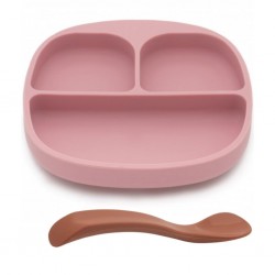 Set de masa silicon Blush - farfurie compartimentata cu ventuza si lingurita  Set de masa silicon Blush - farfurie compartimentata cu ventuza si lingurita