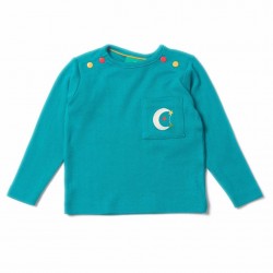 Bluzita fina din bumbac organic - Little Green Radicals - Peacock Blue Pointelle 4/5 ani