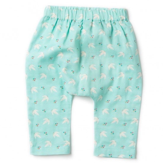 Pantaloni muselina din bumbac organic - Little Green Radicals - Flying Free Jelly Bean Joggers 18/24 luni
