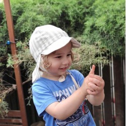 Palarie de soare din bumbac organic cu protectie pentru urechi si snur - Pickapooh - Tom Stripes 46