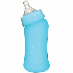 Biberon inclinat din sticla cu protectie de silicon 210 ml - Green Sprouts - Aqua