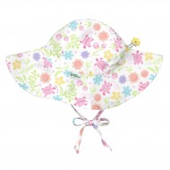 White Turtle Floral 0/6 luni - Palarie fete SPF 50+ cu snur reglator Green Sprouts by iPlay